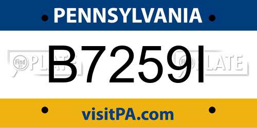 B7259I Pennsylvania License Plate