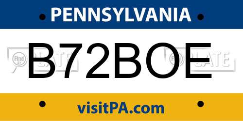 B72BOE Pennsylvania License Plate