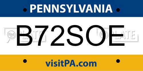 B72SOE Pennsylvania License Plate