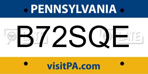 B72SQE Pennsylvania License Plate