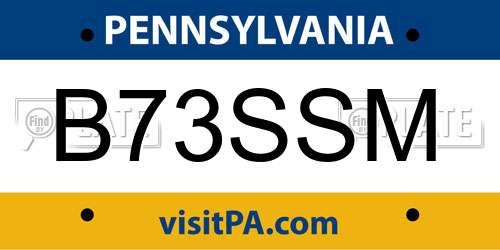 B73SSM Pennsylvania License Plate