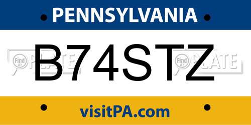 B74STZ Pennsylvania License Plate
