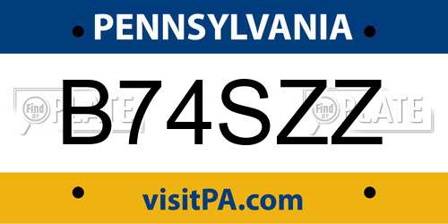 B74SZZ Pennsylvania License Plate