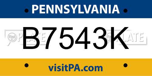 B7543K Pennsylvania License Plate