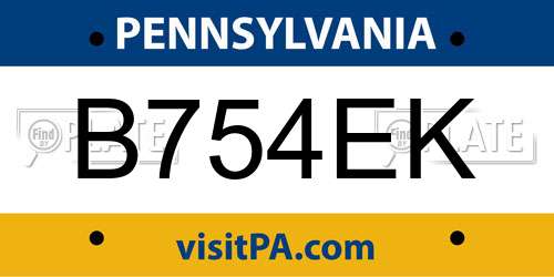 B754EK Pennsylvania License Plate