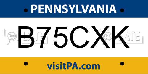 B75CXK Pennsylvania License Plate