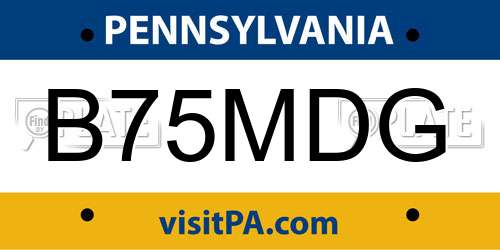B75MDG Pennsylvania License Plate