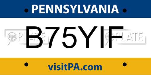 B75YIF Pennsylvania License Plate
