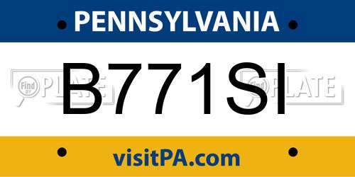 B771SI Pennsylvania License Plate