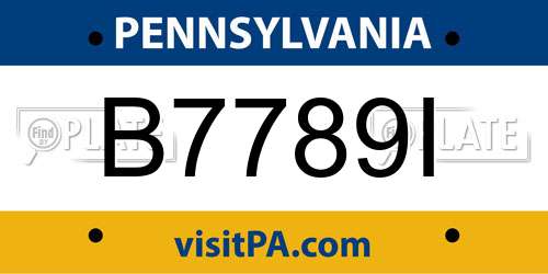 B7789I Pennsylvania License Plate