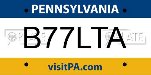 B77LTA Pennsylvania License Plate