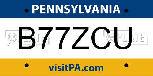 B77ZCU Pennsylvania License Plate