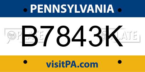 B7843K Pennsylvania License Plate