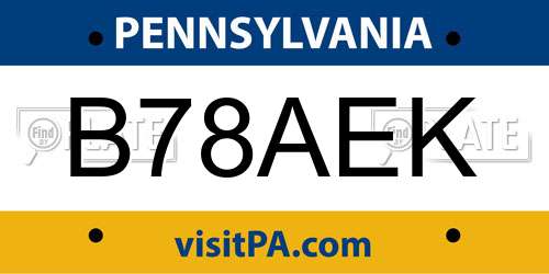 B78AEK Pennsylvania License Plate