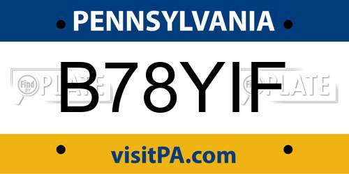 B78YIF Pennsylvania License Plate