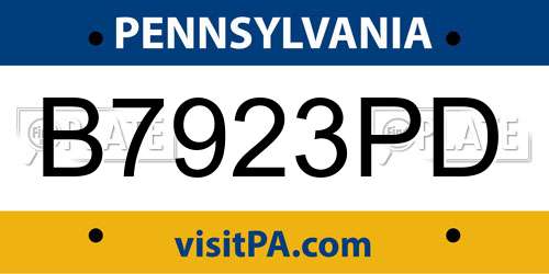 B7923PD Pennsylvania License Plate