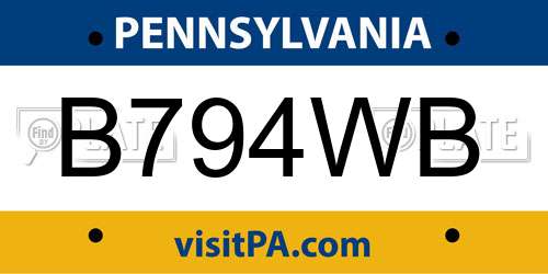 B794WB Pennsylvania License Plate