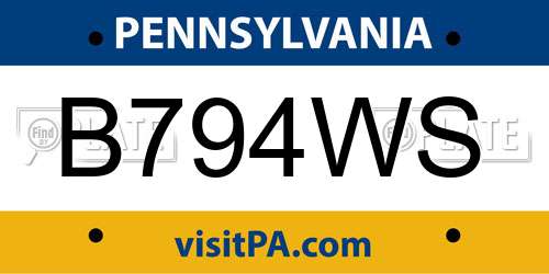 B794WS Pennsylvania License Plate