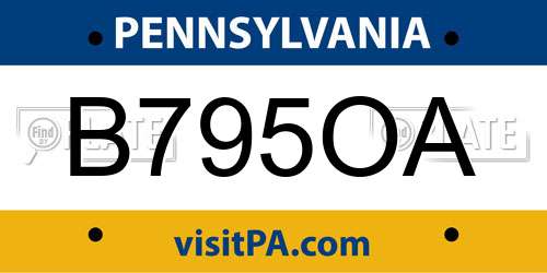 B795OA Pennsylvania License Plate
