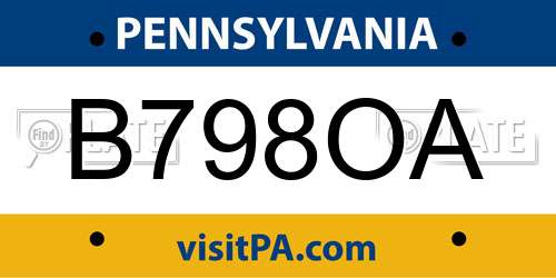 B798OA Pennsylvania License Plate