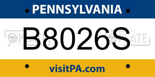 B8026S Pennsylvania License Plate