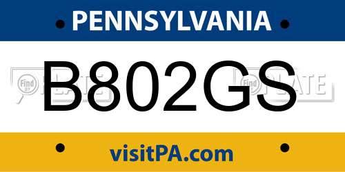 B802GS Pennsylvania License Plate