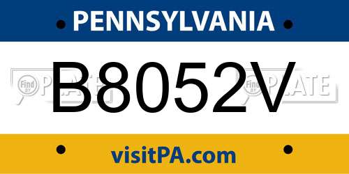 B8052V Pennsylvania License Plate