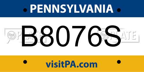 B8076S Pennsylvania License Plate
