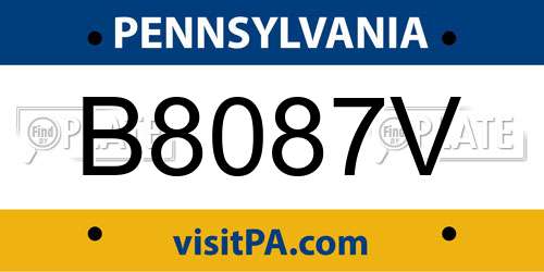 B8087V Pennsylvania License Plate