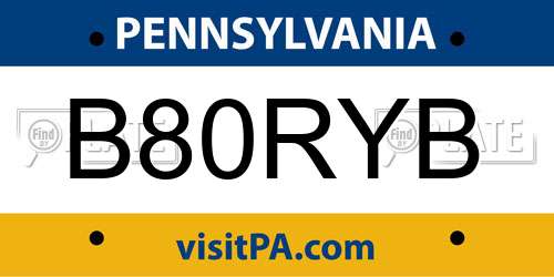 B80RYB Pennsylvania License Plate