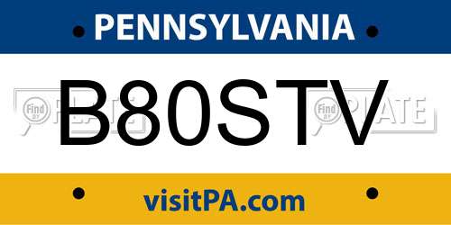 B80STV Pennsylvania License Plate