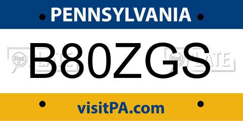 B80ZGS Pennsylvania License Plate