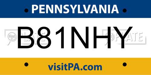 B81NHY Pennsylvania License Plate