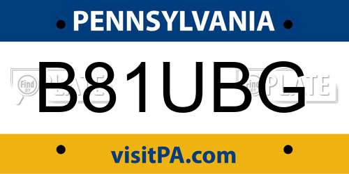 B81UBG Pennsylvania License Plate