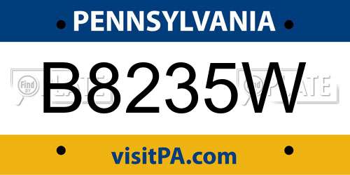 B8235W Pennsylvania License Plate