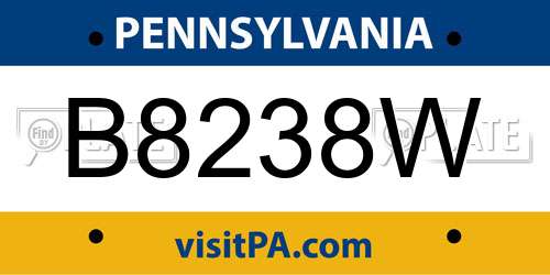 B8238W Pennsylvania License Plate