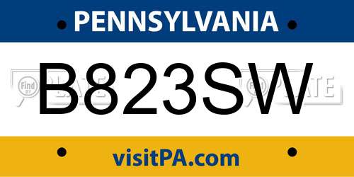 B823SW Pennsylvania License Plate