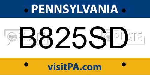 B825SD Pennsylvania License Plate