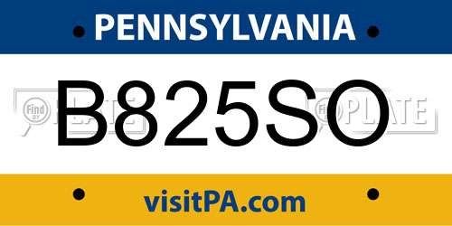 B825SO Pennsylvania License Plate
