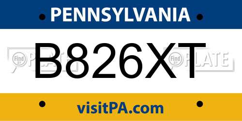 B826XT Pennsylvania License Plate