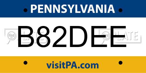 B82DEE Pennsylvania License Plate