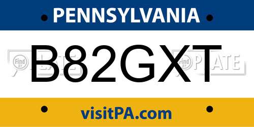B82GXT Pennsylvania License Plate