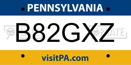 B82GXZ Pennsylvania License Plate