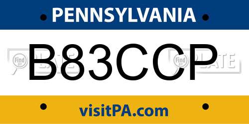 B83CCP Pennsylvania License Plate