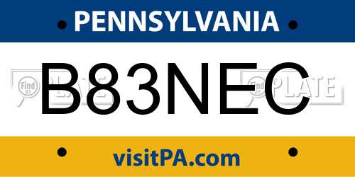 B83NEC Pennsylvania License Plate