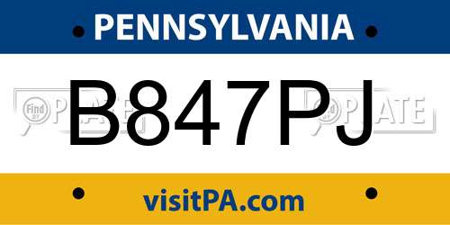 B847PJ Pennsylvania License Plate