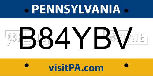 B84YBV Pennsylvania License Plate