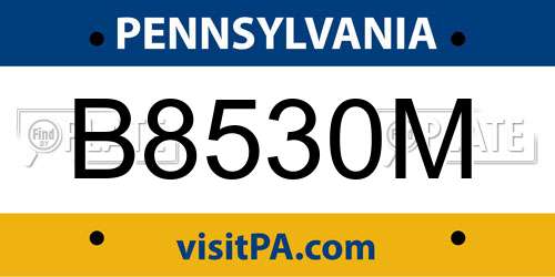 B8530M Pennsylvania License Plate