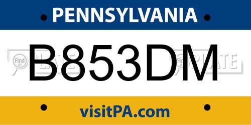 B853DM Pennsylvania License Plate