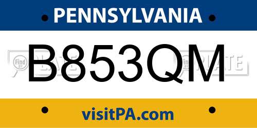 B853QM Pennsylvania License Plate